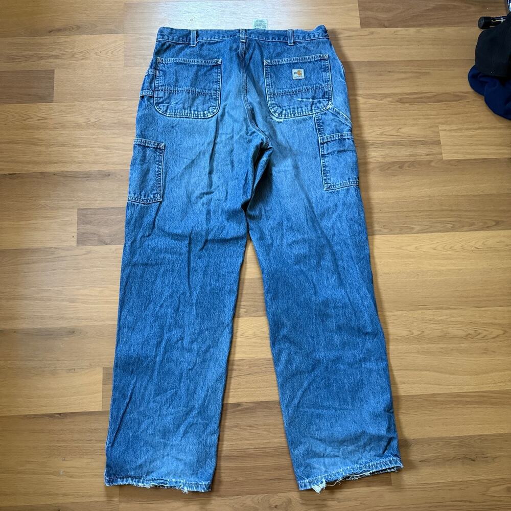 Men's Carhartt FR Flame Resistant Midwash Blue Jean Denim Dungaree Pants 36 x 34